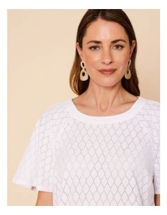 Raglan Sleeve Pointelle Tee In White