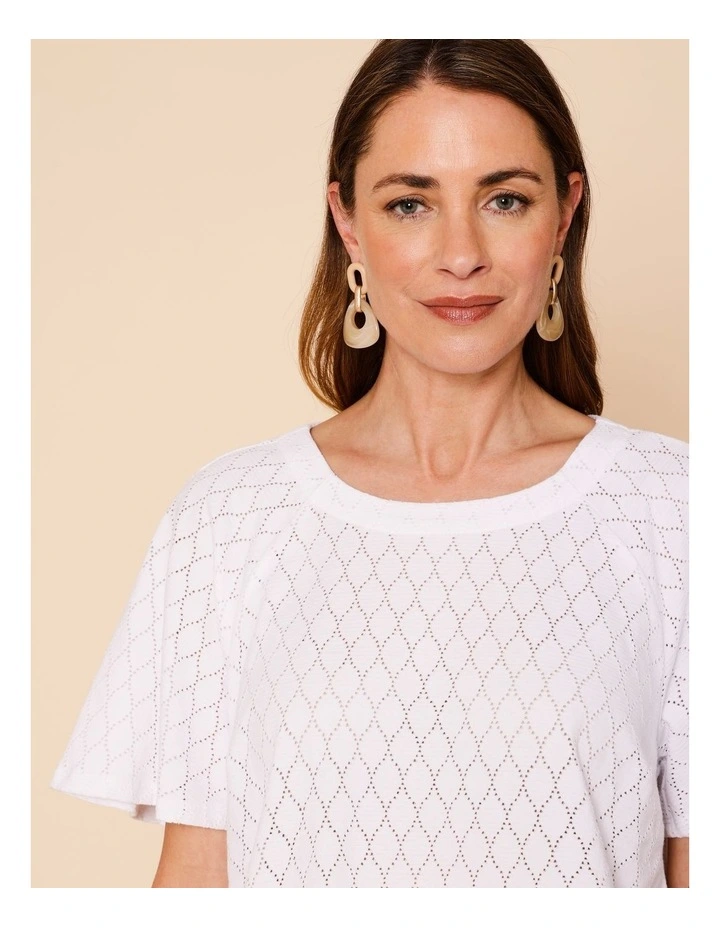 Raglan Sleeve Pointelle Tee In White image 1