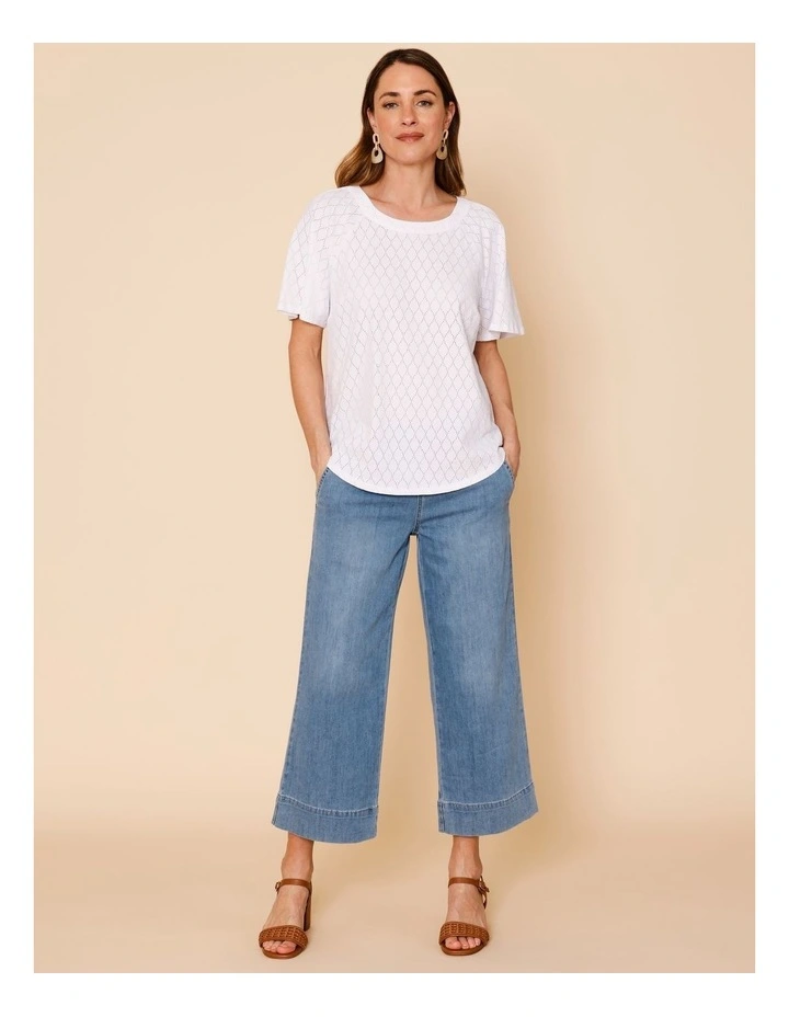 Raglan Sleeve Pointelle Tee In White image 3