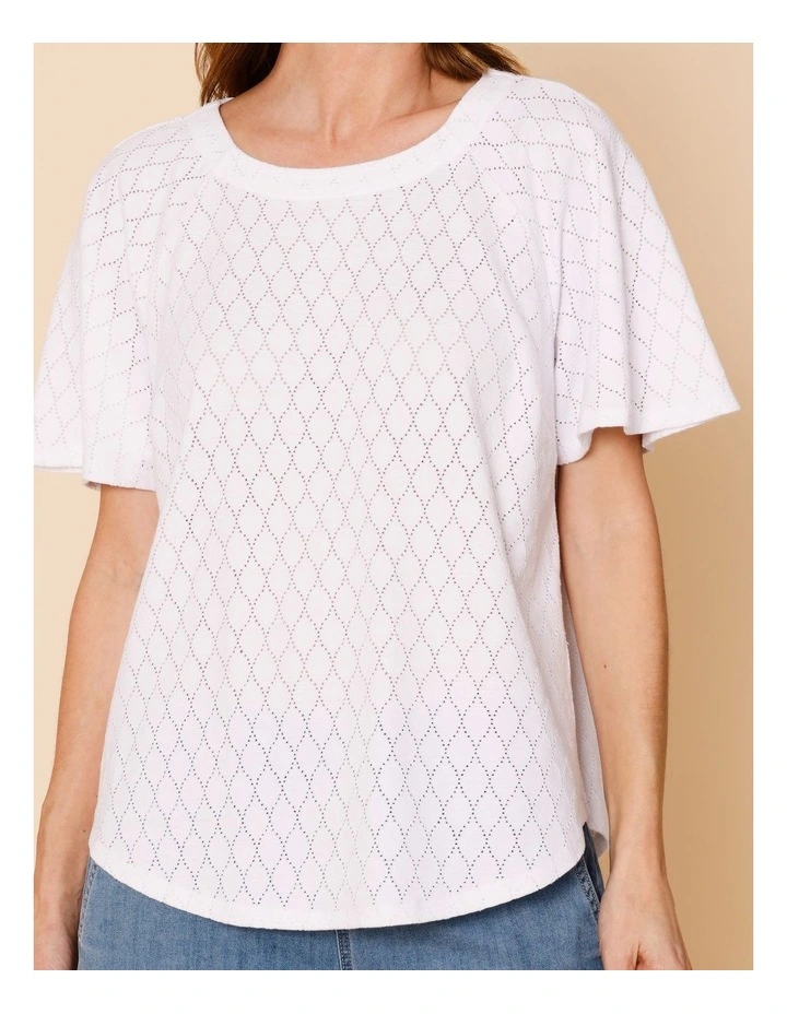 Raglan Sleeve Pointelle Tee In White image 4