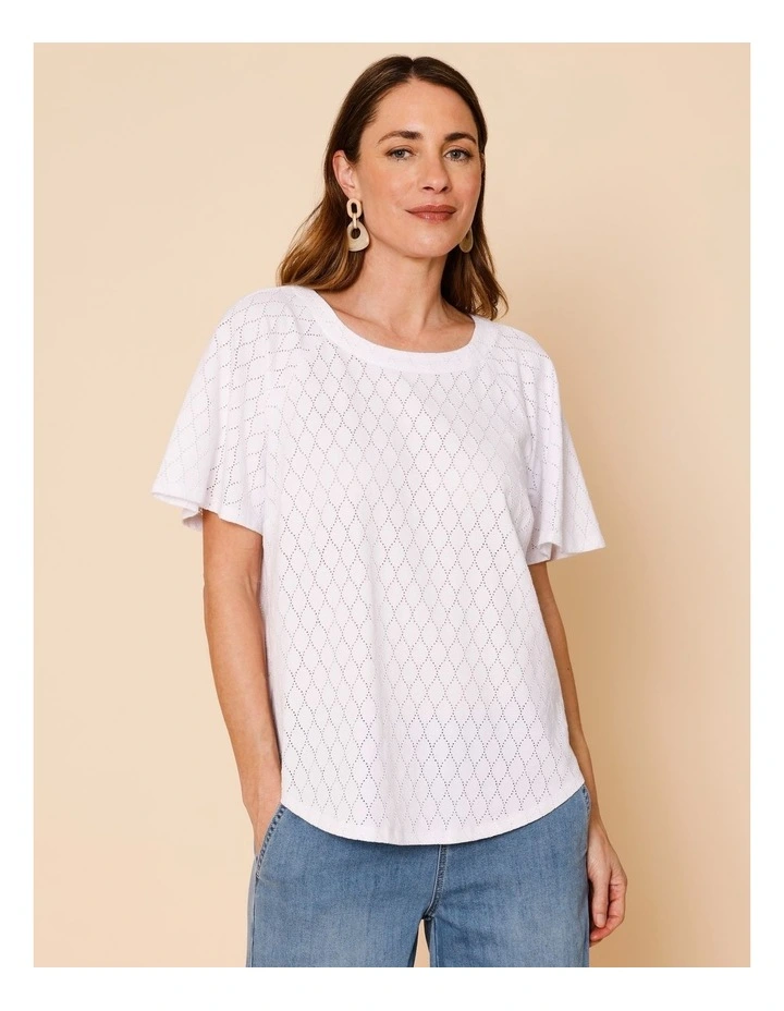 Raglan Sleeve Pointelle Tee In White image 5