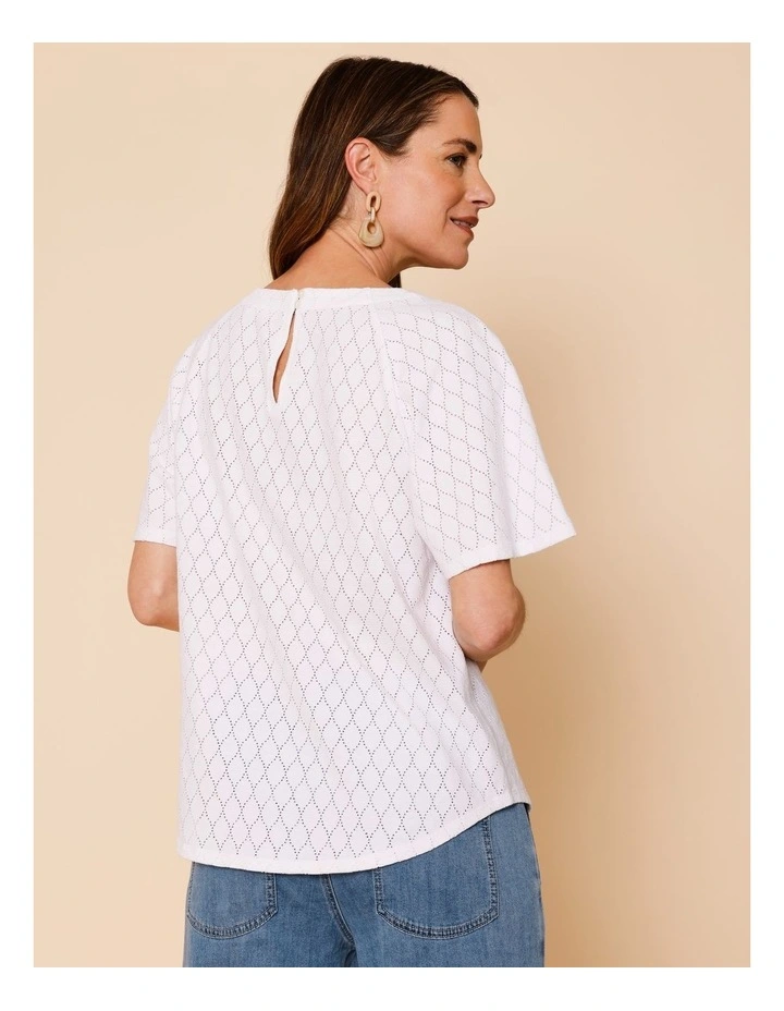 Raglan Sleeve Pointelle Tee In White image 6