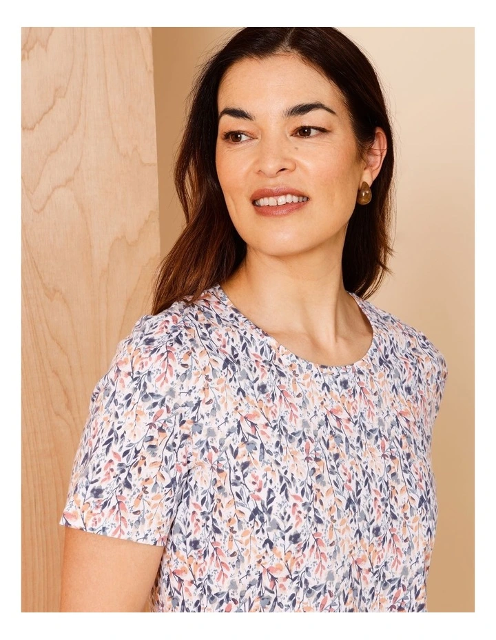 Wardrobe Staple Short Sleeve Tee In Watercolour Leaf Print White/Multi image 2