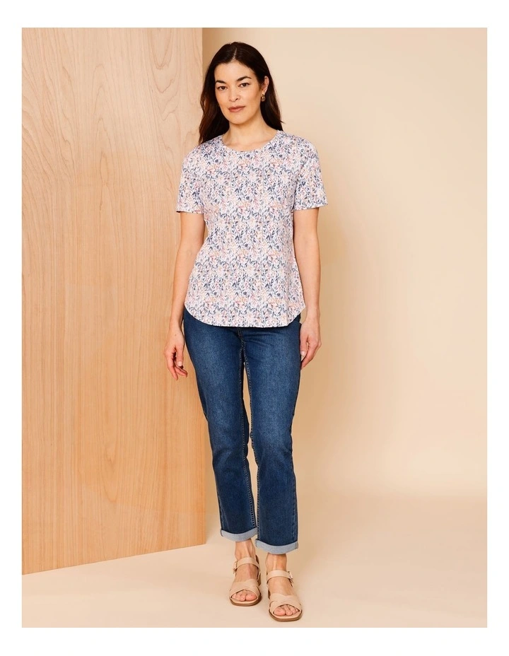 Wardrobe Staple Short Sleeve Tee In Watercolour Leaf Print White/Multi image 3