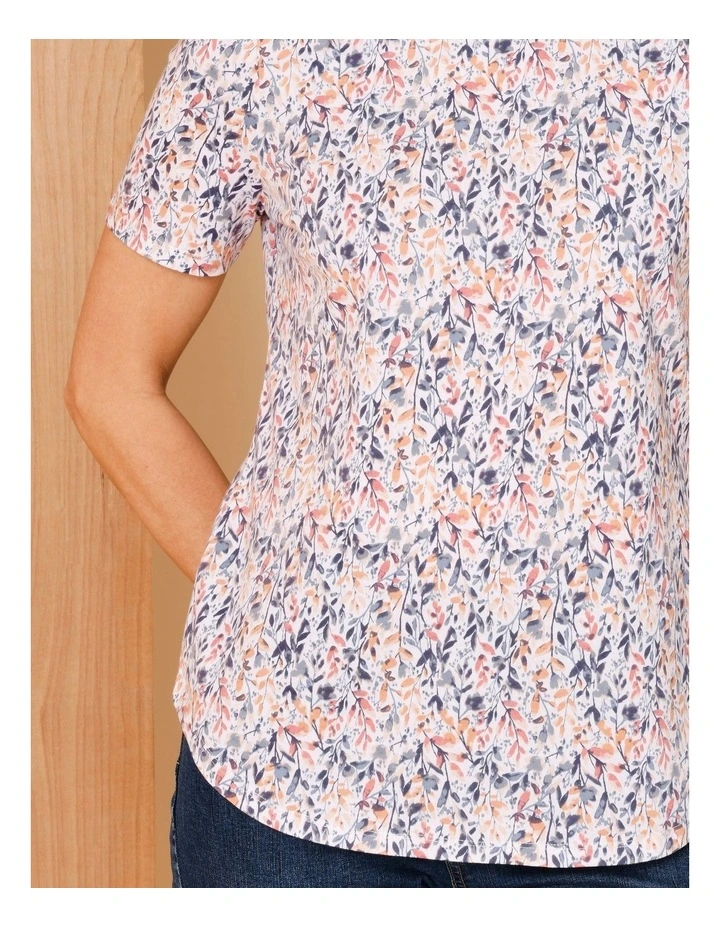 Wardrobe Staple Short Sleeve Tee In Watercolour Leaf Print White/Multi image 4