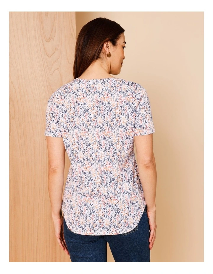 Wardrobe Staple Short Sleeve Tee In Watercolour Leaf Print White/Multi image 6