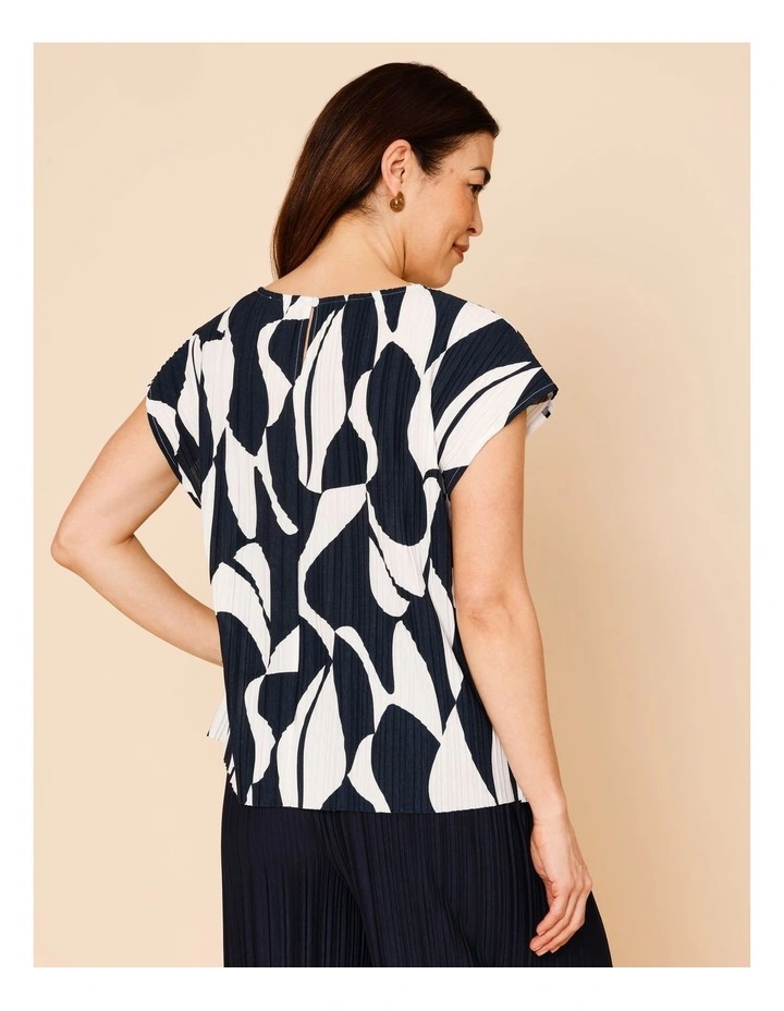 Plisse Cap Sleeve Tee in Navy/Ivory Print image 6