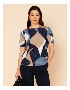 Short Sleeve Boat Neck Tee in Blues Print