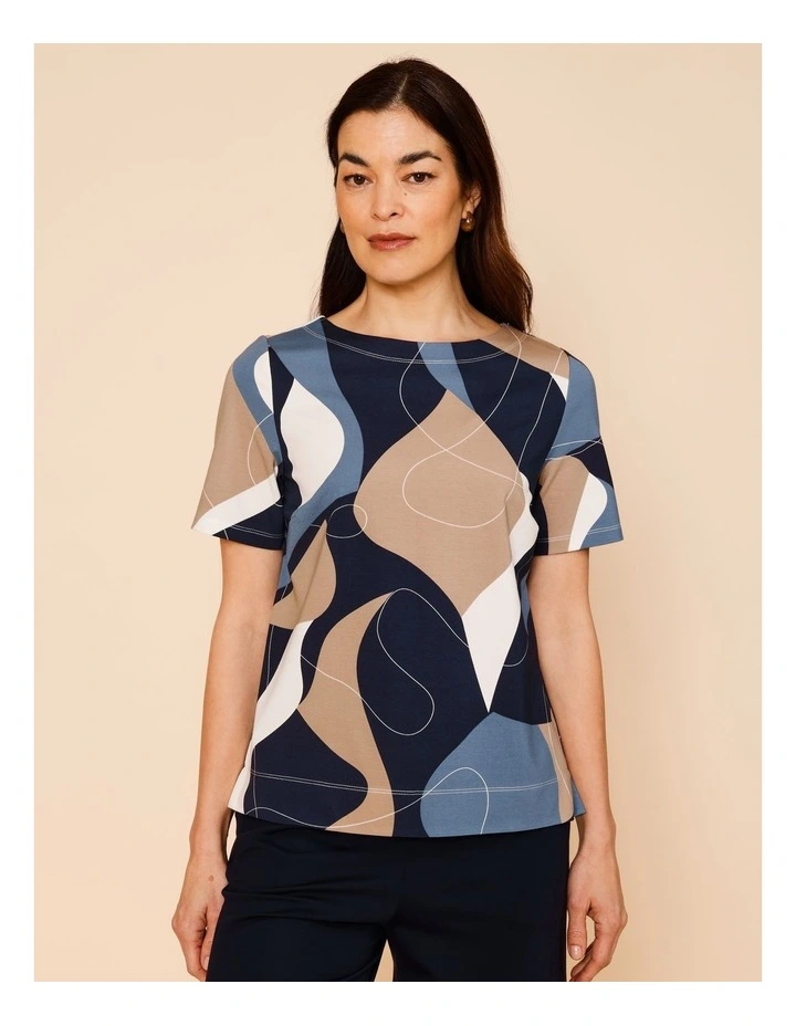 Short Sleeve Boat Neck Tee in Blues Print image 5
