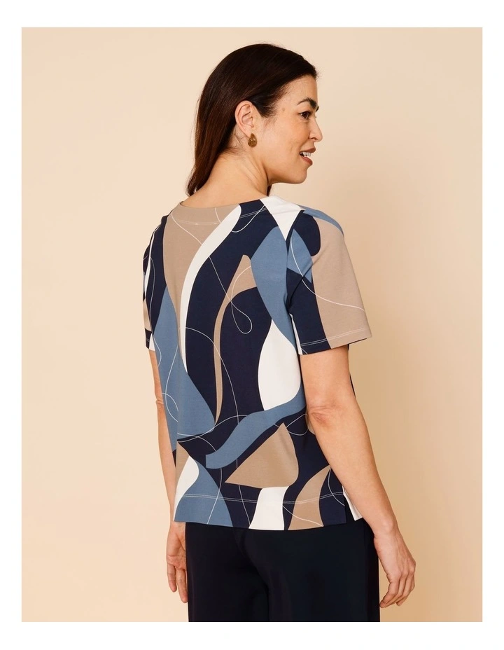 Short Sleeve Boat Neck Tee in Blues Print image 6