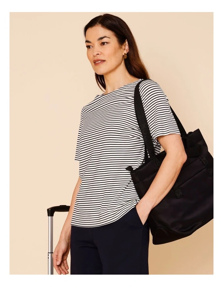 Short Sleeve Boat Neck Tee in Navy/Ivory Stripe image 1