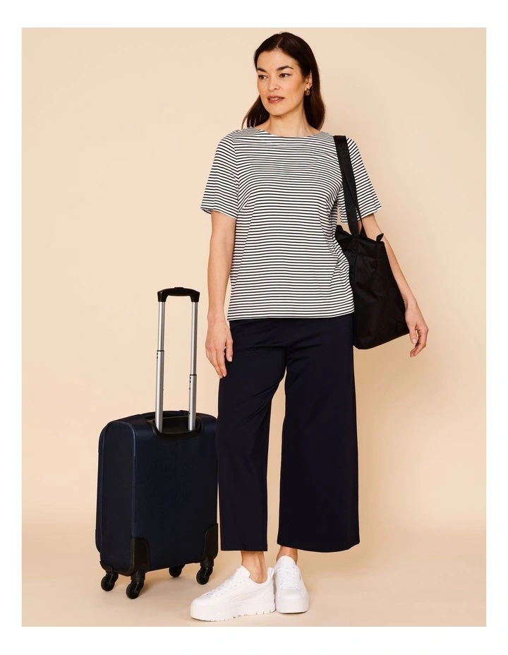 Short Sleeve Boat Neck Tee in Navy/Ivory Stripe image 2