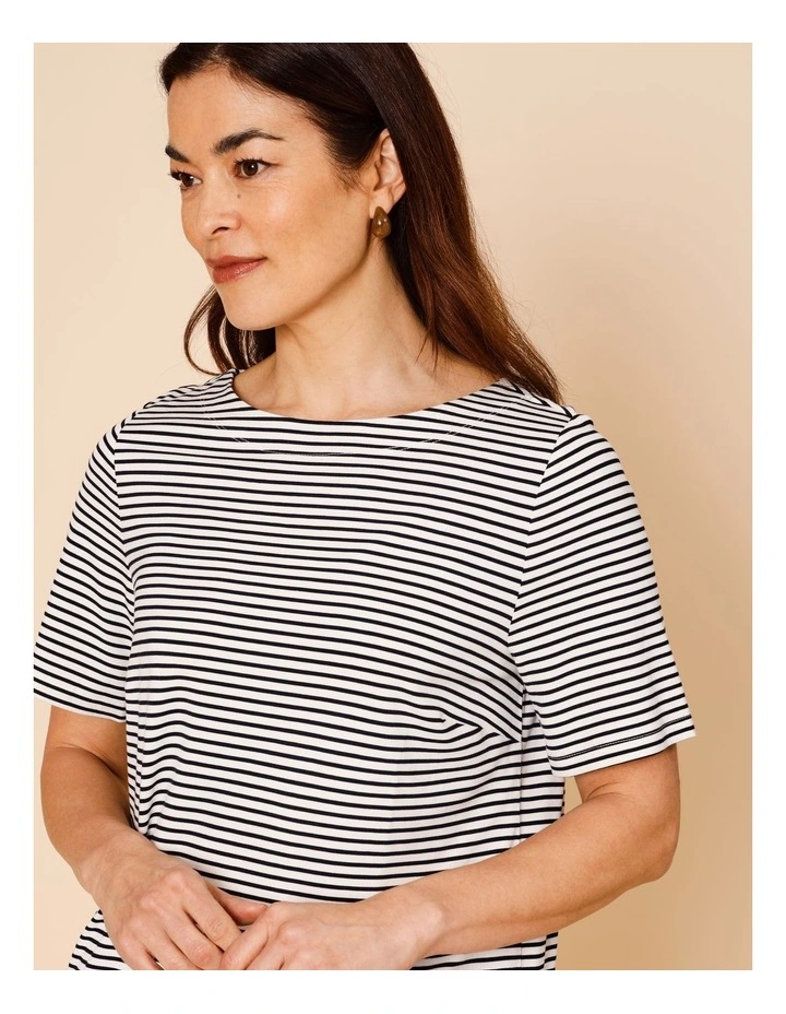 Short Sleeve Boat Neck Tee in Navy/Ivory Stripe image 4