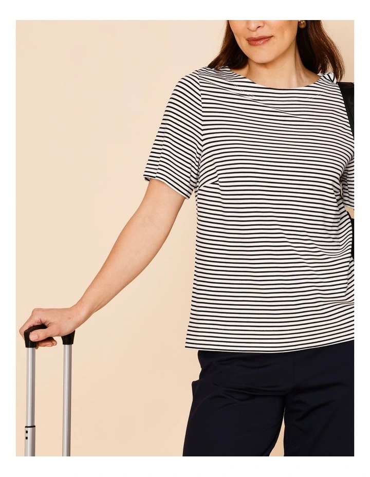 Short Sleeve Boat Neck Tee in Navy/Ivory Stripe image 6