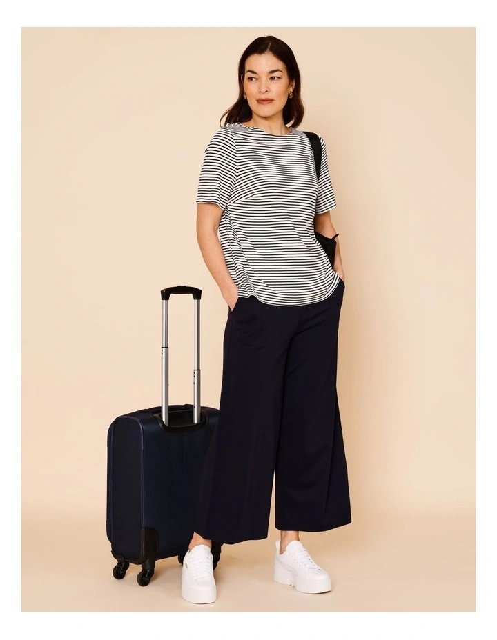 Short Sleeve Boat Neck Tee in Navy/Ivory Stripe image 7