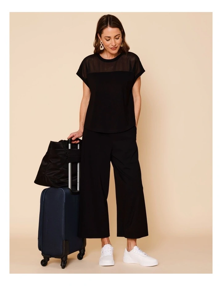 Extended Short Sleeve Tee With Mesh Yoke In Black image 2