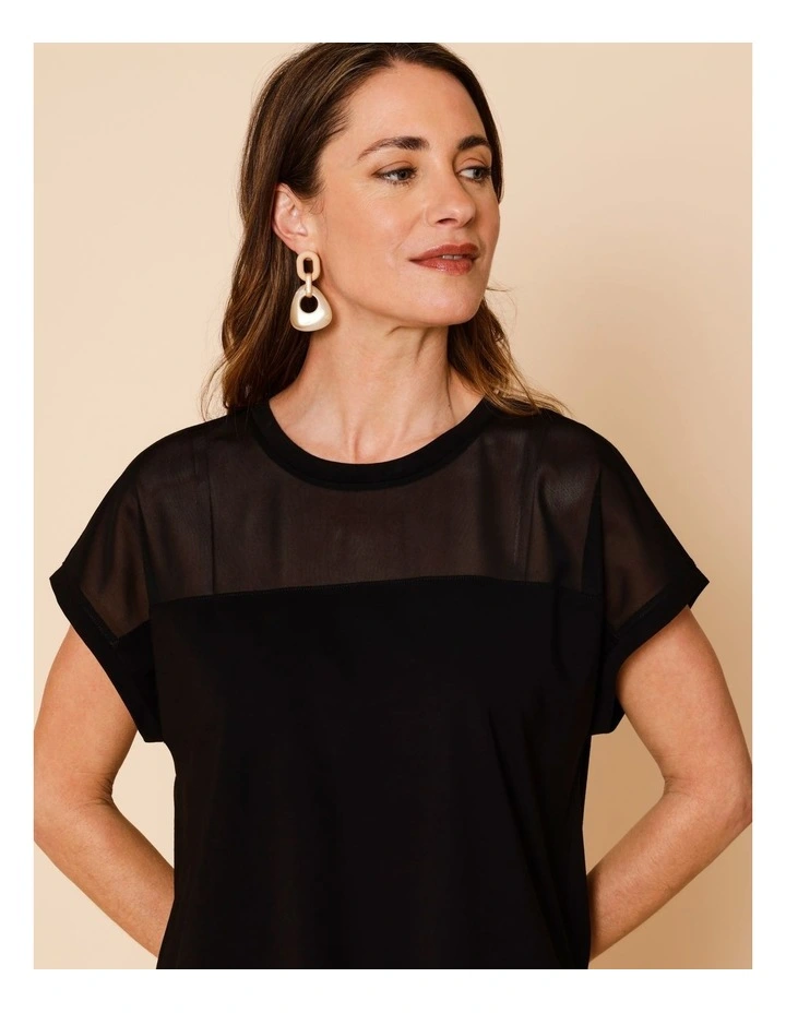 Extended Short Sleeve Tee With Mesh Yoke In Black image 4