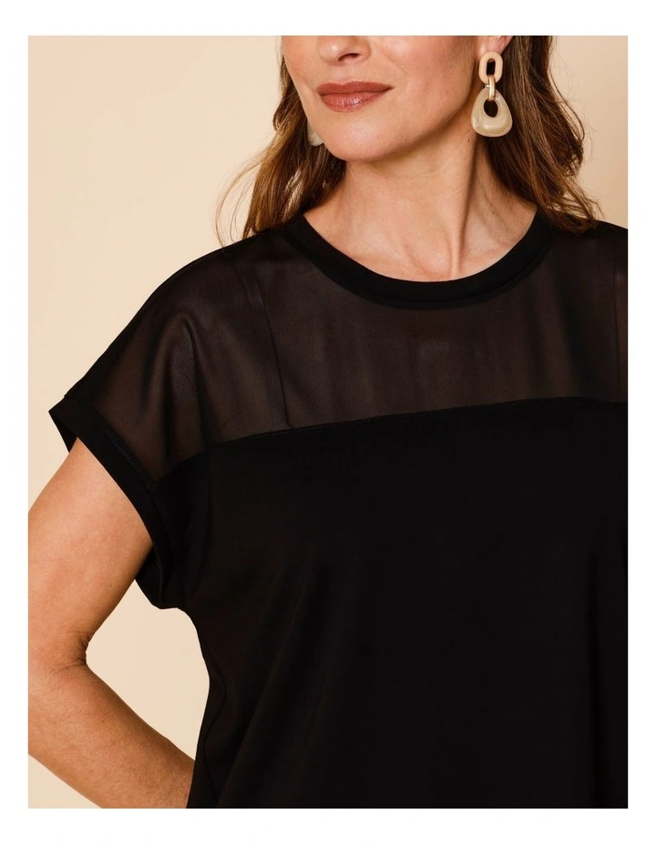 Extended Short Sleeve Tee With Mesh Yoke In Black image 5