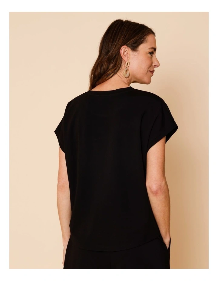 Extended Short Sleeve Tee With Mesh Yoke In Black image 6