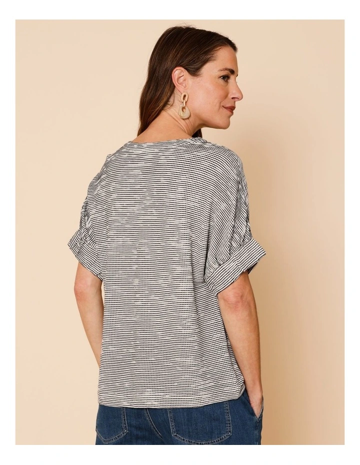 Elastic Cuff Extended Sleeve Tee In White/Black Jacquard image 5
