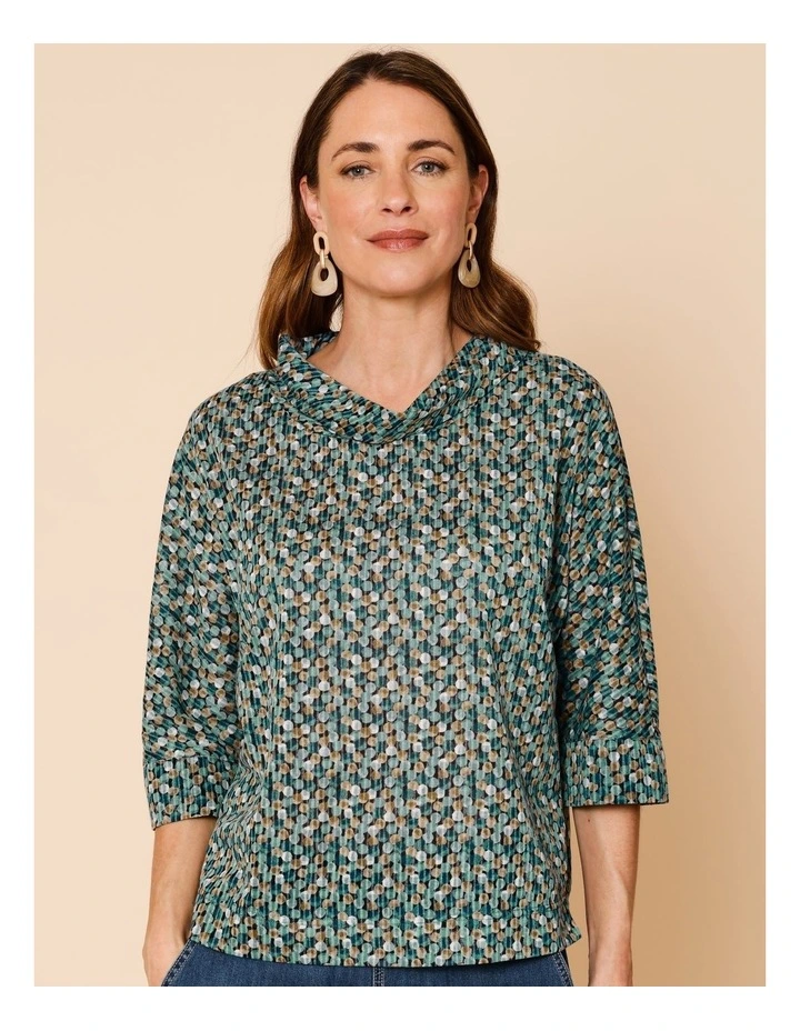 Extended 3/4 Sleeve Burnout Tee With Fold Neck In Blues Spot Print image 4
