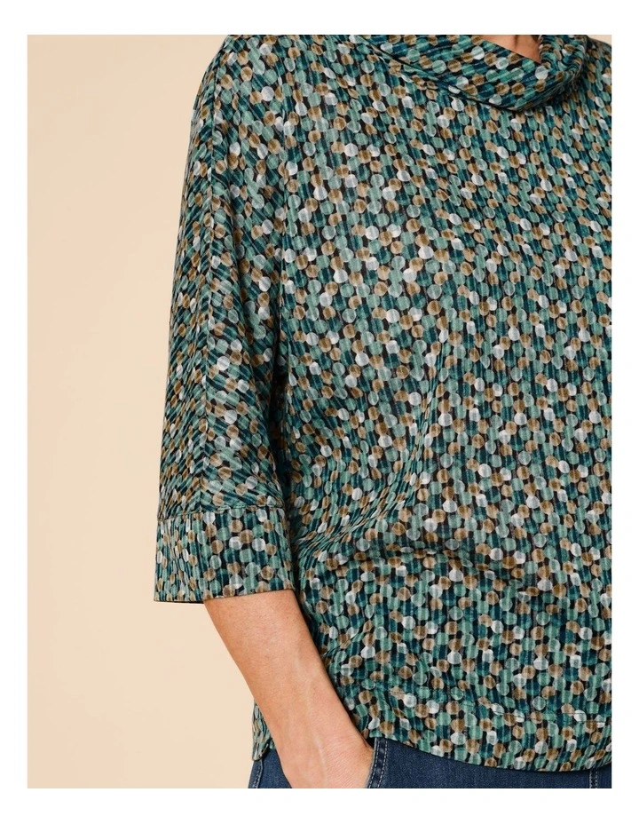 Extended 3/4 Sleeve Burnout Tee With Fold Neck In Blues Spot Print image 5