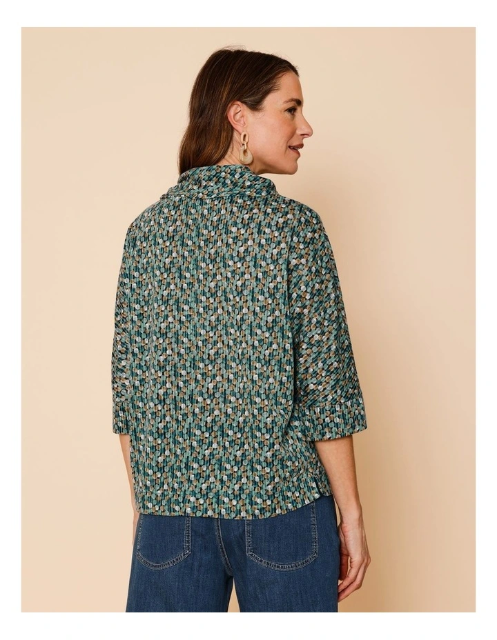 Extended 3/4 Sleeve Burnout Tee With Fold Neck In Blues Spot Print image 6