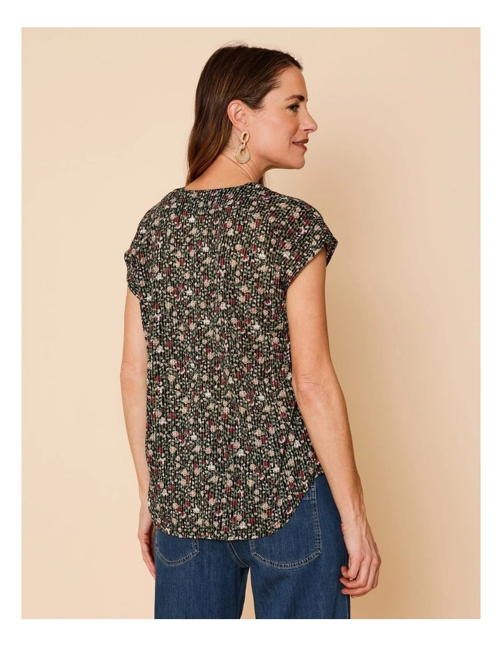 V Neck Extended Sleeve Burnout Tee In Pink Teals Print image 6