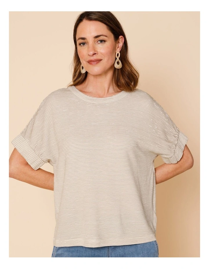 Elastic Cuff Extended Sleeve Tee In White/Neutral Jacquard image 1