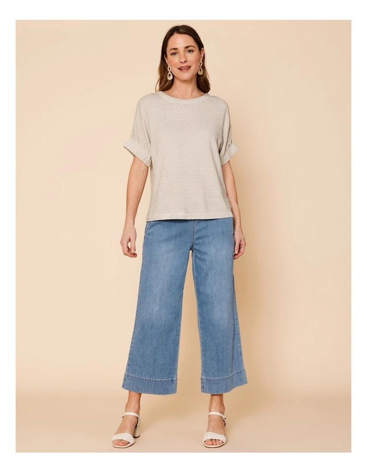 Elastic Cuff Extended Sleeve Tee In White/Neutral Jacquard image 2