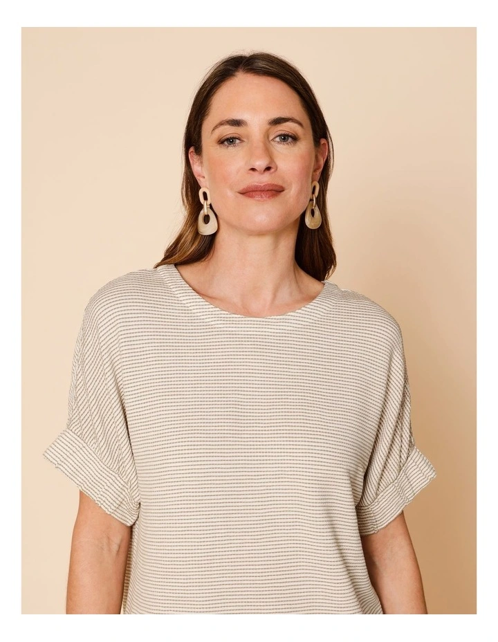 Elastic Cuff Extended Sleeve Tee In White/Neutral Jacquard image 3