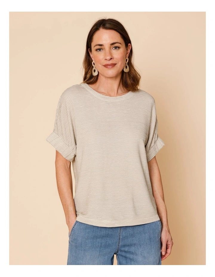Elastic Cuff Extended Sleeve Tee In White/Neutral Jacquard image 5
