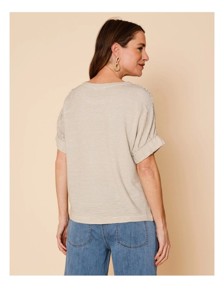 Elastic Cuff Extended Sleeve Tee In White/Neutral Jacquard image 6