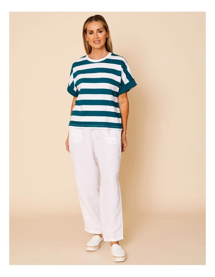 Extended Sleeve Tee With Solid Cuff In Teal/White image 3