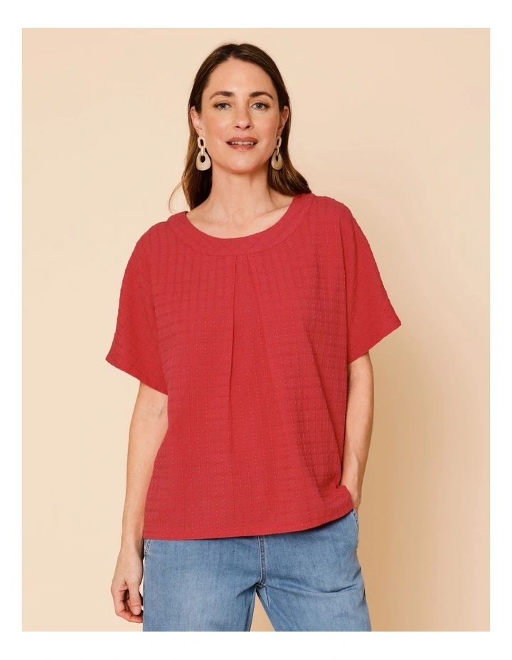 Magyar Sleeve Woven Front Tee With Tuck Neck And Knit Back In Sunset image 1