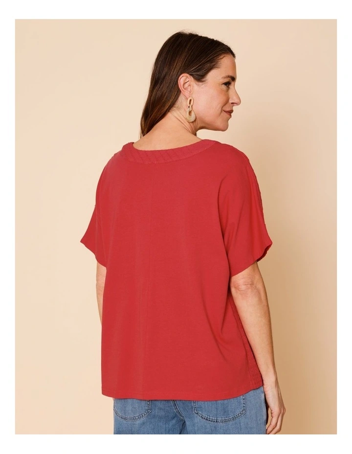 Magyar Sleeve Woven Front Tee With Tuck Neck And Knit Back In Sunset image 4