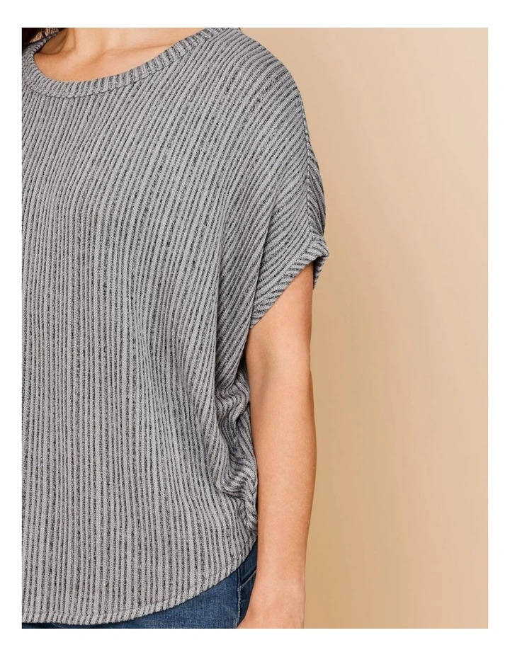 Extended Sleeve Fancy Knit Tee With Curved Hem In Blue/Black image 5