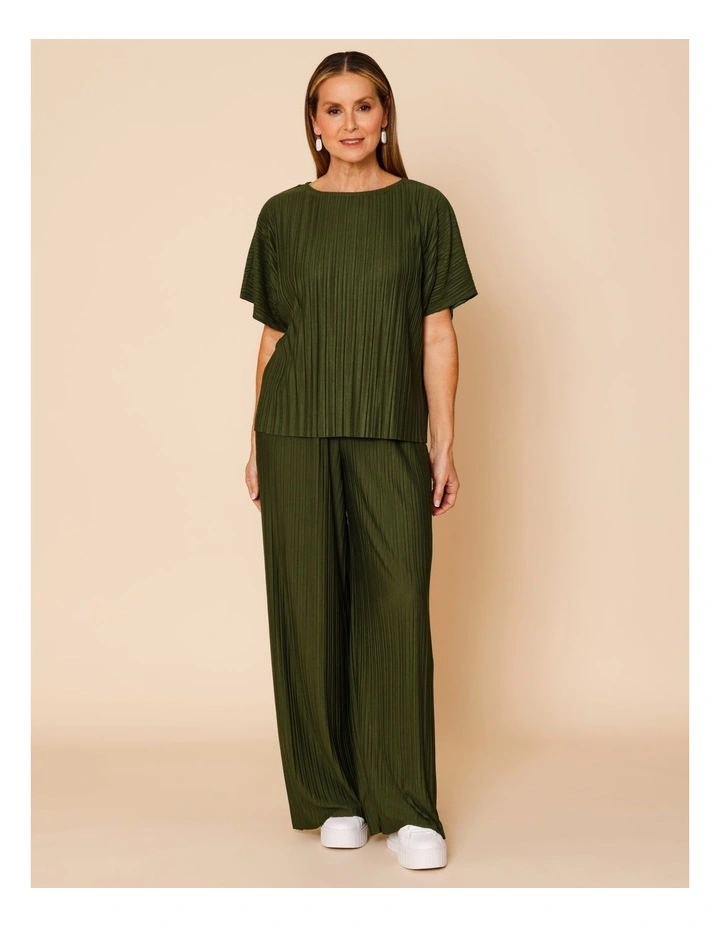Plisse Elbow Length Sleeves Tee In Green image 3
