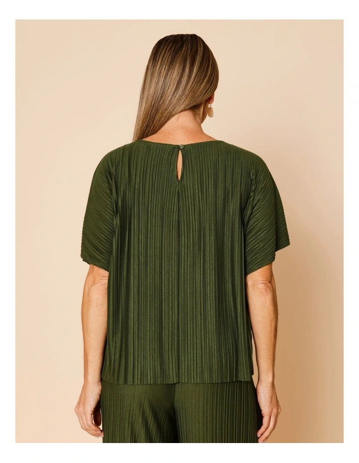 Plisse Elbow Length Sleeves Tee In Green image 6