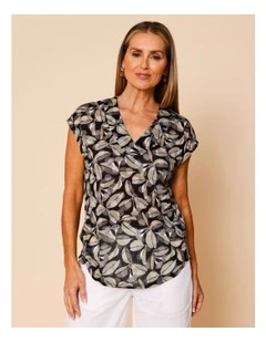 V Neck Extended Sleeve Burnout Tee In Black Ground Gum Print