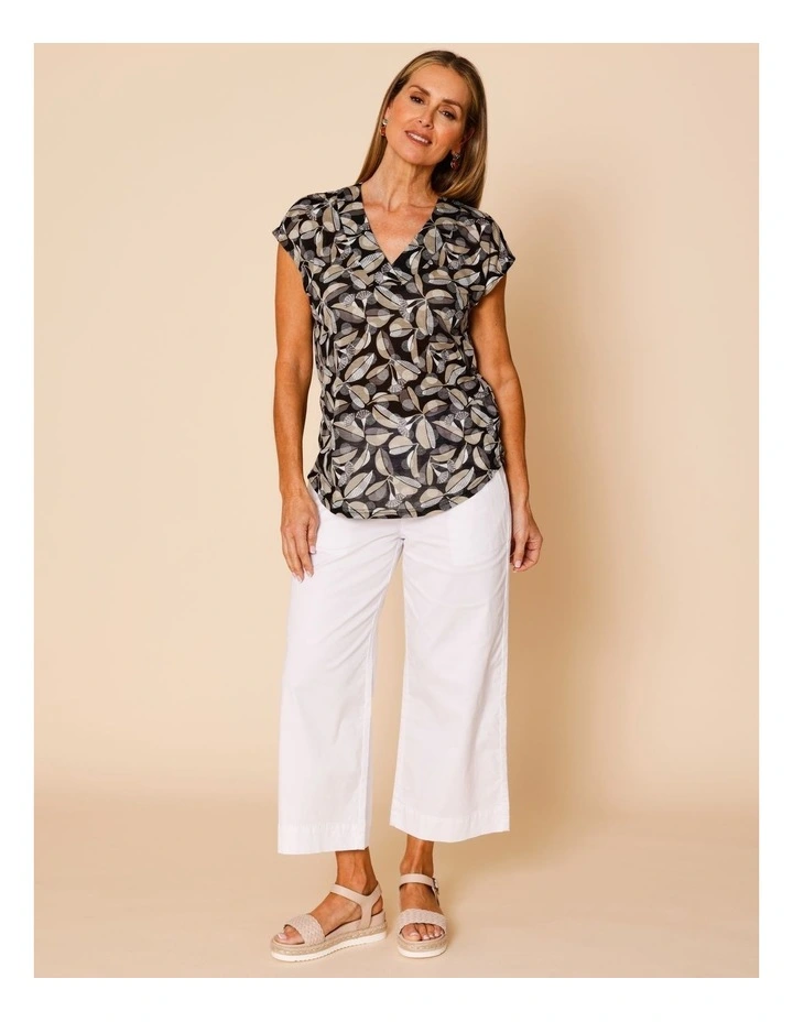 V Neck Extended Sleeve Burnout Tee In Black Ground Gum Print image 3