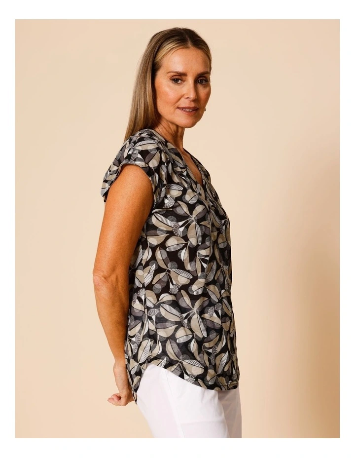 V Neck Extended Sleeve Burnout Tee In Black Ground Gum Print image 4
