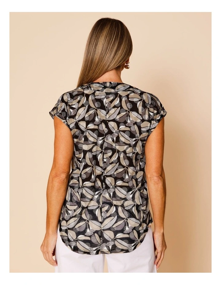 V Neck Extended Sleeve Burnout Tee In Black Ground Gum Print image 5