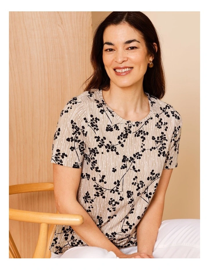 Wardrobe Staple Short Sleeve Tee In Neutral With Monotone Black Floral image 1