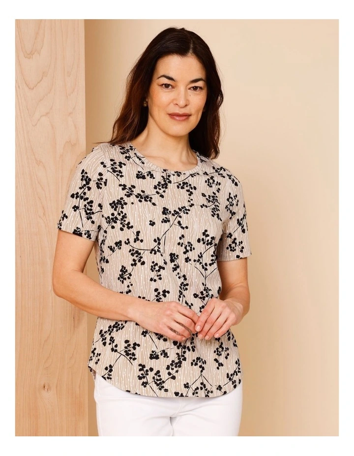Wardrobe Staple Short Sleeve Tee In Neutral With Monotone Black Floral image 2