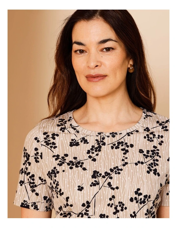 Wardrobe Staple Short Sleeve Tee In Neutral With Monotone Black Floral image 3
