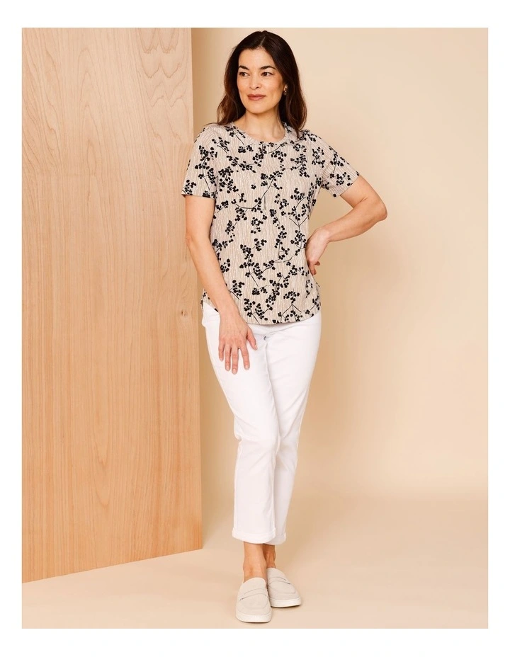 Wardrobe Staple Short Sleeve Tee In Neutral With Monotone Black Floral image 4