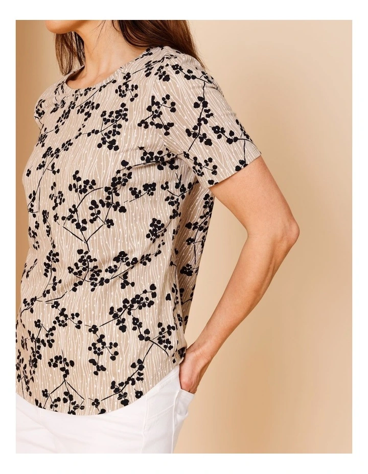 Wardrobe Staple Short Sleeve Tee In Neutral With Monotone Black Floral image 5