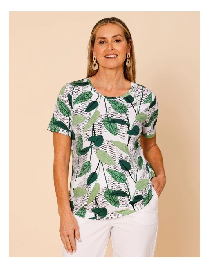 Wardrobe Staple Short Sleeve Tee In Green Layered Spot Leaf image 3