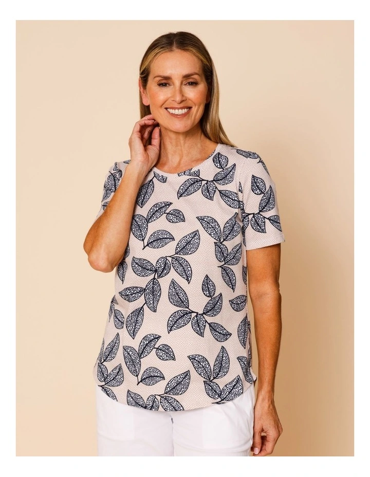 Wardrobe Staple Short Sleeve Tee In Navy/Neutral Spot Leaf image 1